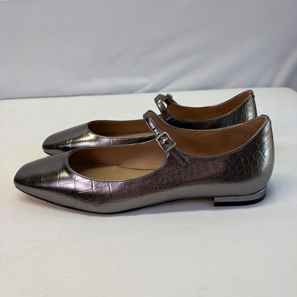 Cole Haan Mary Jane Bridge Flats Women 9B Metallic Croc Embossed Square Toe - Picture 3 of 10